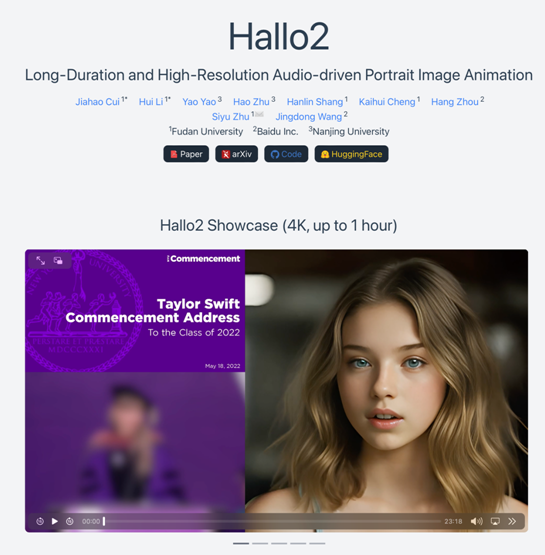 放大招！百度复旦视觉生成模型Hallo2或将落地数字人等场景
